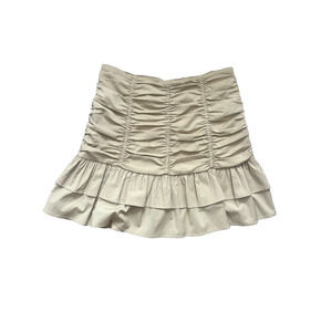 Elodie Anthropologie Khaki Ruched Ruffle Hem Mini Skirt Women's Medium New